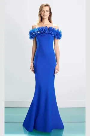 Alexander By Daymor 1461 Ruffled Off Shoulder Long Gown