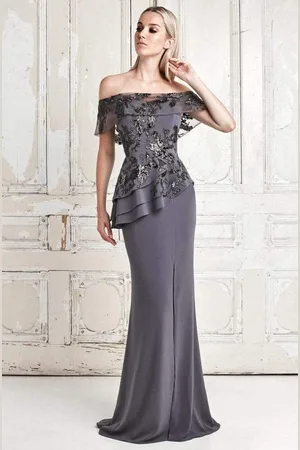 Alexander By Daymor 773 Embroidered Off Shoulder Peplum Dress