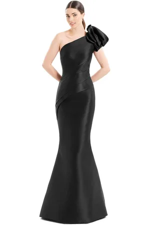 Alexander By Daymor 1673 - Asymmetric Pleated Peplum Evening Gown