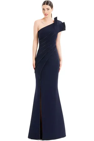 Alexander By Daymor 1671 - Pleated Asymmetric Neck Evening Gown