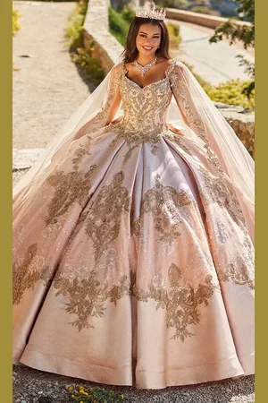 Princesa by Ariana Vara PR30085 - Gold Embroidered Ballgown