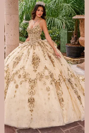 Rachel Allan Bridal RQ2202 - V-Neck Beaded Appliqued Ballgown