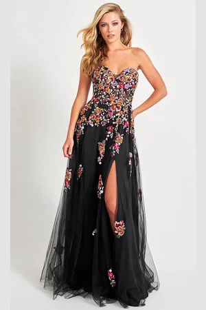 FAVIANA 11028 - Strapless Floral Appliqued Prom Modest Prom Gown