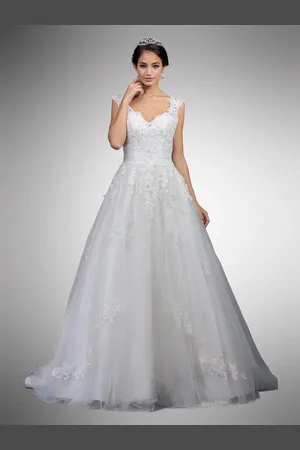 Dancing Queen Bridal 19 Lace Embroidered V-neck Ballgown