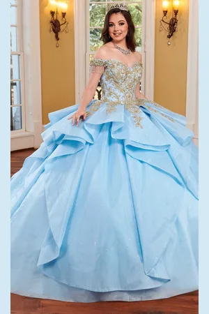 Rachel Allan RQ1117 - Metallic Appliqued Ruffled Ballgown