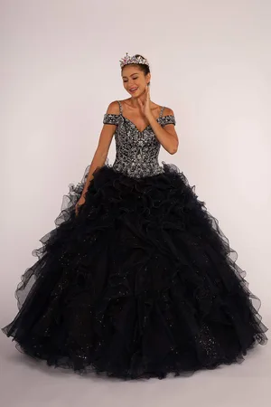 Elizabeth K GL2516 Intricately Ornate Bodice Ruffled Ballgown