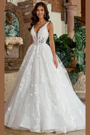 Rachel Allan Bridal RB5060 - Plunging Neckline Embroidered Bridal Gown