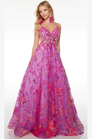 Alyce Paris 61516 - V-Neck Floral Ballgown