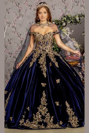 GLS by Gloria GL3471 - Off-Shoulder Applique Embellished Ballgown