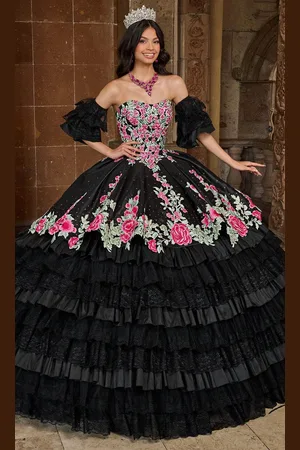 Rachel Allan RQ5002 - Floral Applique Strapless Ballgown