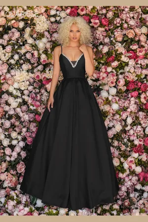 Clarisse 8199 Mikado Plunging V-Neck Simple Prom Gown