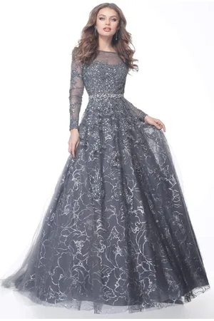 JOVANI 51838 Embroidered Long Sleeve Bateau Ballgown