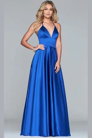 FAVIANA S10252 Sleeveless V-neck Satin Ballgown