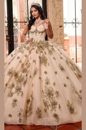 Rachel Allan Bridal RQ1149 - Floral Appliqued Spaghetti Strap Ballgown