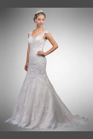 Dancing Queen Bridal 10 V Neck Sheer Lace Back Wedding Dress