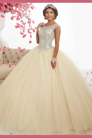 Fiesta Gowns 56338 Beaded Jewel Neck Tulle Ballgown