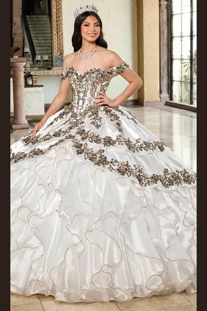 Rachel Allan RQ5001 - Embellished With Gold Applique Ballgown