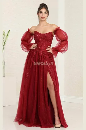 May Queen RQ8060 - Strapless Detachable Sleeve Prom Gown