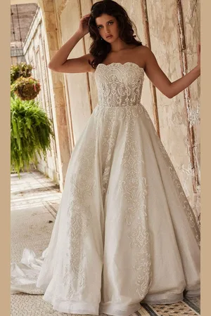 Jovani Bridal JB24563 - Scalloped Neck Strapless Bridal Gown