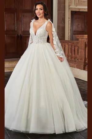 Rachel Allan Bridal RB6116 - Plunging V-Neck Bridal Gown With Cape