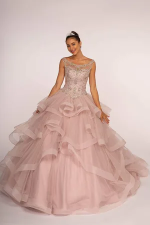 Elizabeth K GL2517 Bead Embellished Ruffled Quinceanera