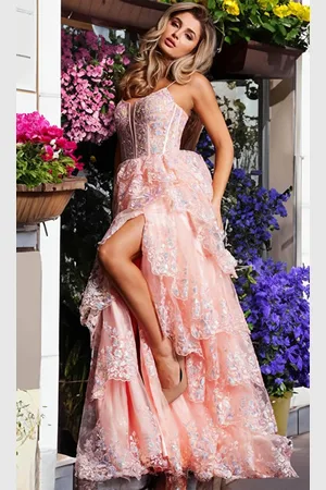 JOVANI 38144 - Floral Embroidered Illusion Ballgown