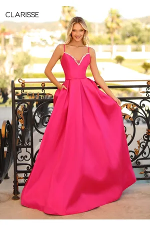 Clarisse 8199 Mikado Plunging V-Neck Simple Prom Gown