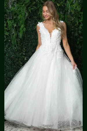 Nox Anabel JR930 - Sleeveless Plunging V-neck Wedding Gown