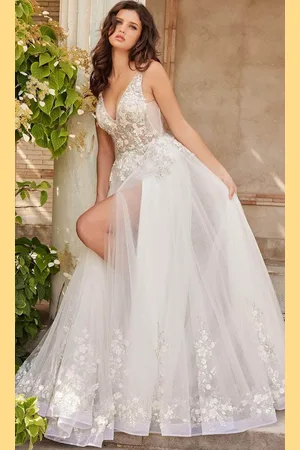 Jovani Bridal JB25737 - Beaded Deep V-Neck Bridal Gown