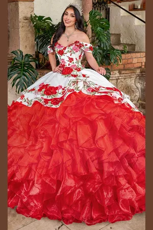 Rachel Allan Bridal RQ5007 - Floral Embroidered Ruffle Ballgown