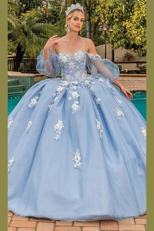 Dancing Queen 1871 - Puff Sleeves Floral Ballgown