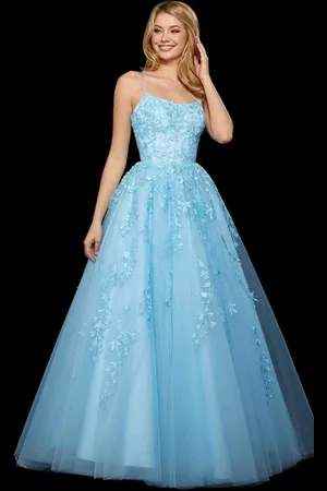 Sherri Hill 53116 Floral Lace Appliqued Lace-up Back Ballgown