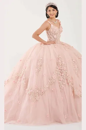 Fiesta Gowns 56498 - V-Neck Lace Applique Ballgown