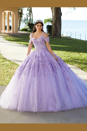 Fiesta Gowns 56482 - Floral Applique Tulle Ballgown