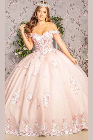 Elizabeth K GL3182 - Off-Shoulder Floral Ballgown