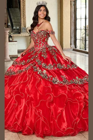 Rachel Allan RQ5001 - Embellished With Gold Applique Ballgown