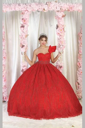 May Queen LK203 - Ruffled Sleeve Beaded Ballgown