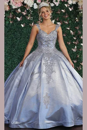 May Queen LK156 - Ornated Sleeveless Bodice Box Pleated Ball gown