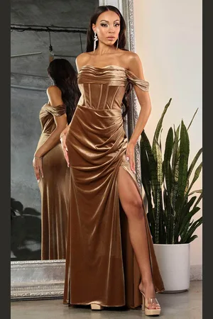 May Queen RQ8069 - Off Shoulder Velvet Prom Dress