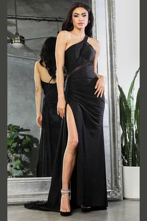 May Queen MQ2031 - Illusion Panel Asymmetric Prom Gown