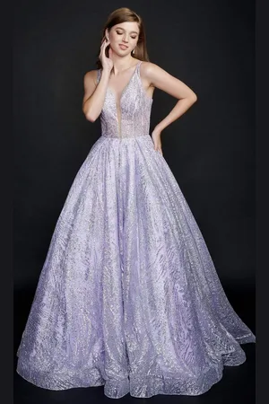 Nina Canacci 8202 Sheer Glitter A-Line Gown