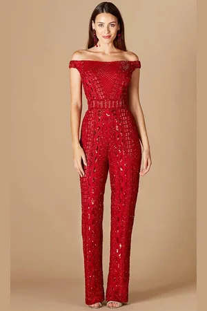 Lara Dresses 29323 - Glimmering Off Shoulder Jumpsuit