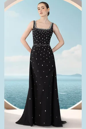 Janique 2504 - Beaded Square Neck Evening Dress
