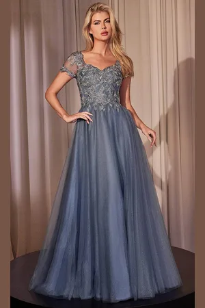 Ladivine CM360 - Embroidered Short Sleeve Prom Dress
