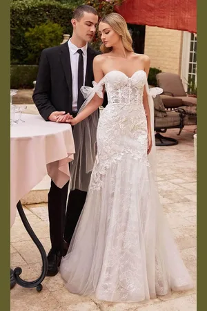 Ladivine CB125W - Floral Lace Off-Shoulder Mermaid Gown
