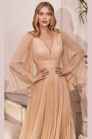Cinderella Divine CD242S - Long Sleeve Tea-Length Prom Dress