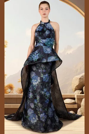 Janique 34981 - Halter Floral Evening Dress