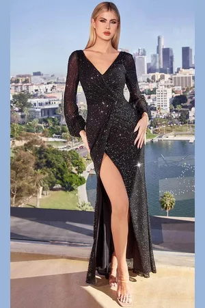 Cinderella Divine B8422 - Faux Wrap Prom Dress with Sequin Detailing