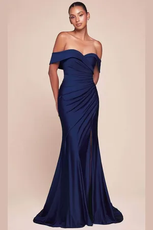 Cinderella Divine CD790 - Off Shoulder Ruched Long Gown