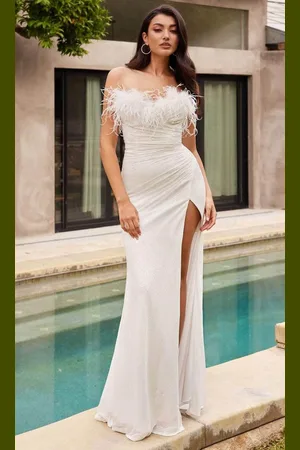 Ladivine CH147W - Strapless Feather Detailed Bridal Gown